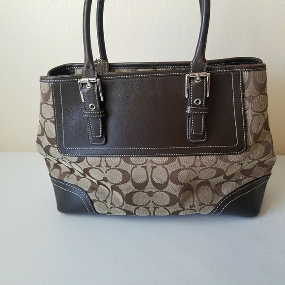 Coach Handbags - Coach Signature Jacquard Canvas Hampton Satchel
